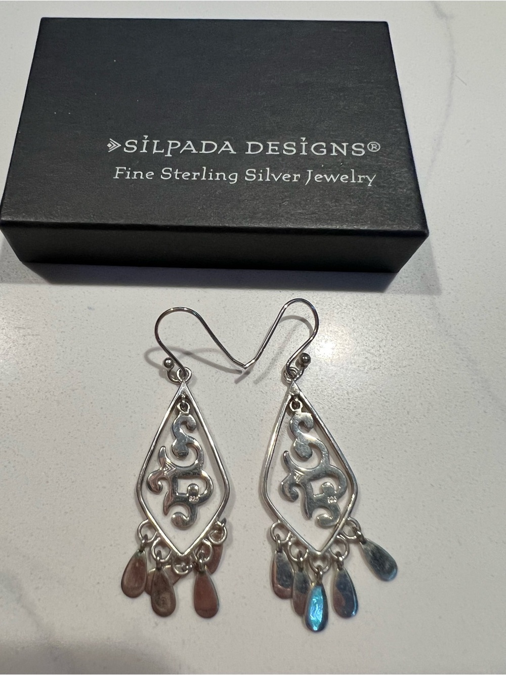 Silpada Silver Filigree Teardrop Dangle Earrings